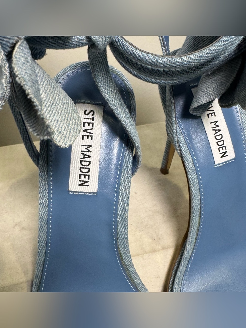 Steve Madden Blue Denim Floral Wrap High Heel Sandals, size 8.5, NWOT - Picture 6 of 8
